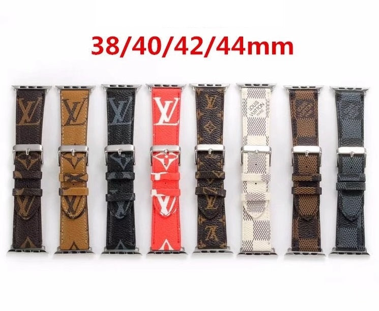 Luxurious LV monogram leather Apple Watch band in classic brown