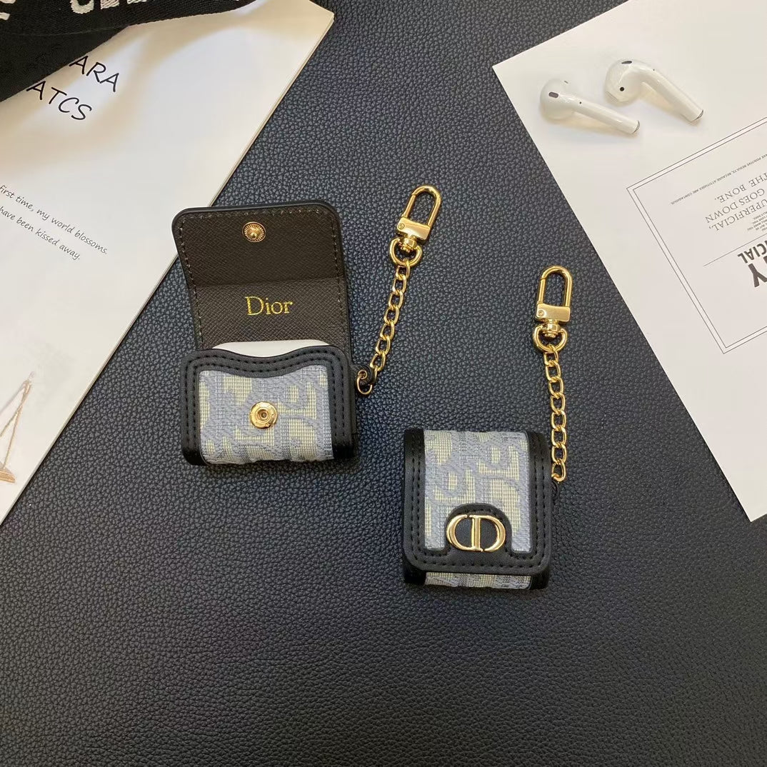 Premium Dior AirPods holder with elegant metal chain