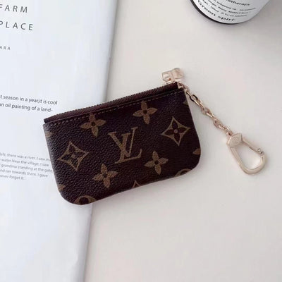 Luxury LV-Inspired Monogram Coin Pouch Collection with Chain Clip