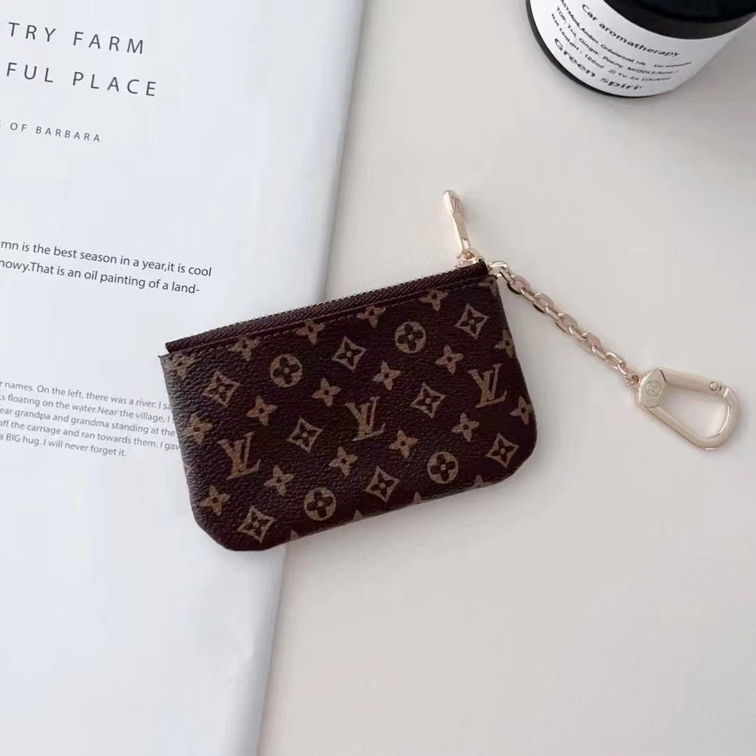 Luxury LV-Inspired Monogram Coin Pouch Collection with Chain Clip