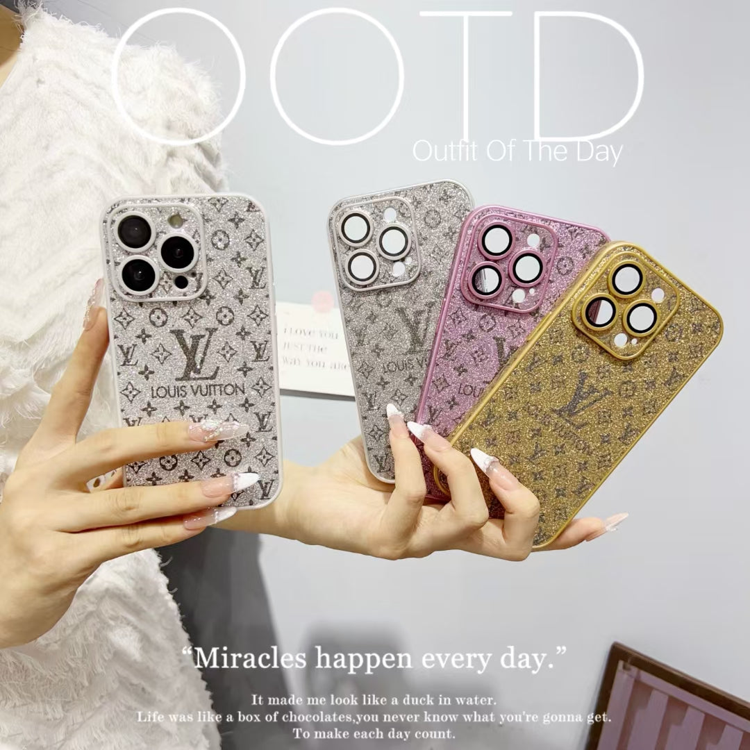 Glitter LV-Inspired Monogram iPhone Case Collection – Sparkling Luxury Protection