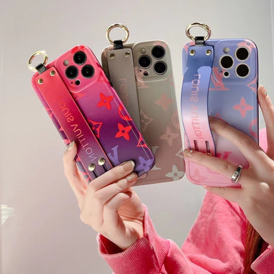 LV-Inspired Gradient Color Phone Case with Hand Strap