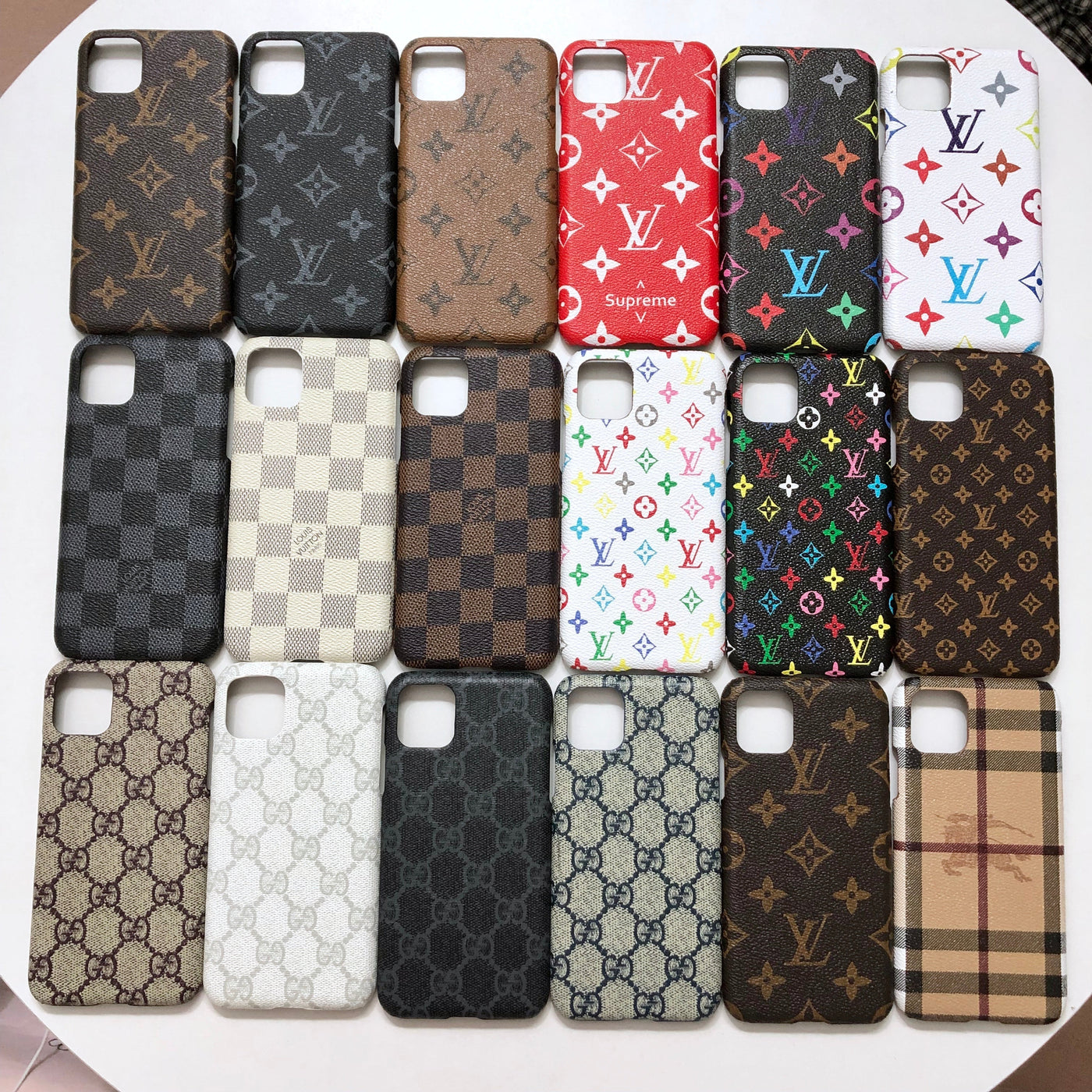 Iconic LV monogram and Supreme logo on Samsung phone case