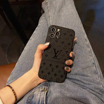 Protective black iPhone case with iconic LV logo