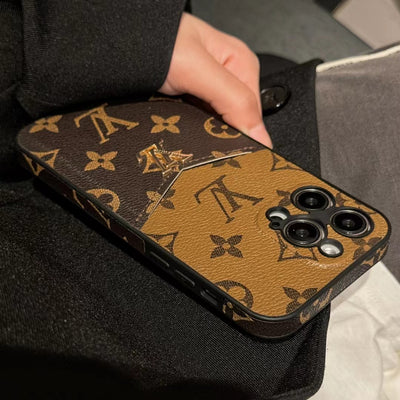 Luxury LV Monogram Phone Case with Card Holder for iPhone