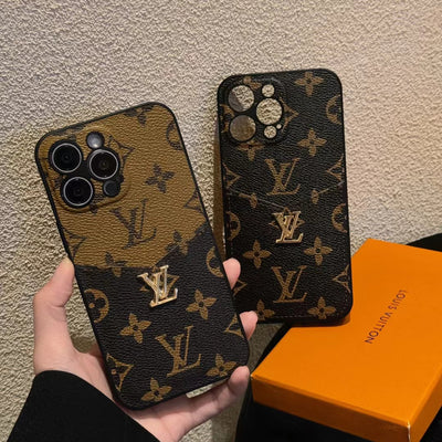 Luxury LV Monogram Phone Case with Card Holder for iPhone