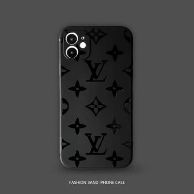 Trendy LV iPhone case with black monogram pattern