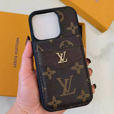 Luxury LV Monogram iPhone case with card holder in premium leather